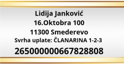 Podaci za uplatnicu za članarine